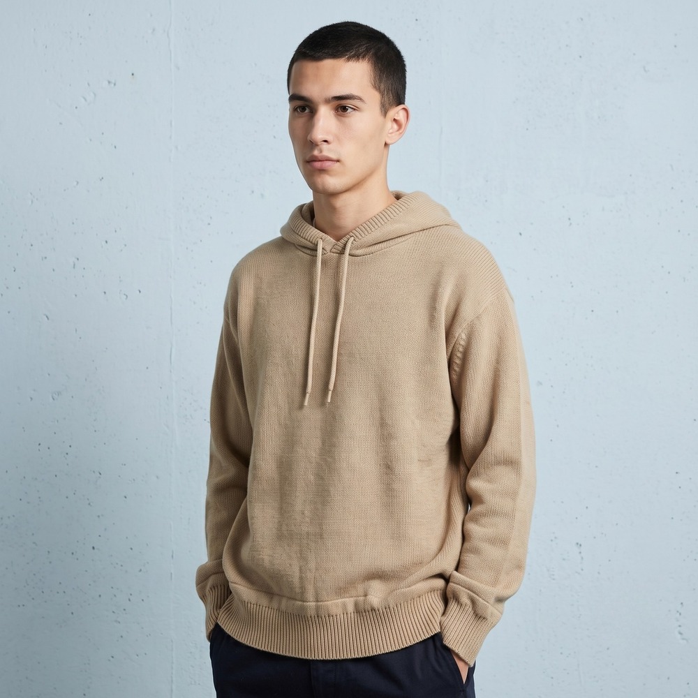 Brixton Mens Medium Tan Hoodie 73MSR097S Knit Pullover Recycled Cotton Blend